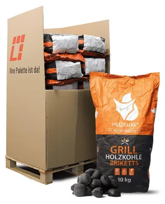 Produktbild von Heizfuxx Grillholzkohlebriketts 10kg x 20 Sack 200kg Palette