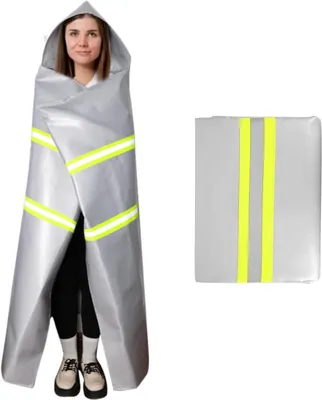 Productafbeelding van Brandwerende mantel - Veiligheidsdeken Capuchon - Noodsituaties Ontsnappen - Hittebestendig Glasvezel - 180 x 160 cm - Zilver
