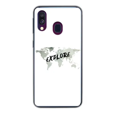 Produktbild von MuchoWow® Handyhülle Schutzhülle Hülle für Samsung Galaxy A40 Weltkarte - Grau - Zitat Silikon Softcase Handy Hülle - Handy-Tasche