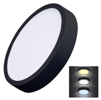 Produktbild von Solight LED-Minipanel, Aufputzmontage, 24 W, 1800 lm, 3000 K, 4000 K, 6000 K, rund, schwarz, WD174-B