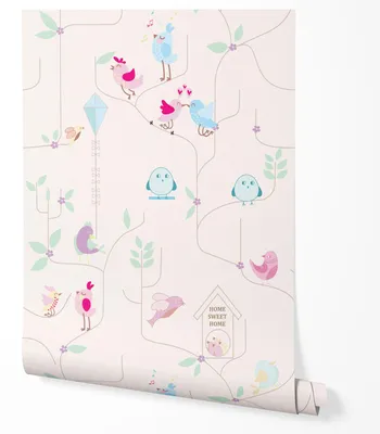 Immagine prodotto di Carta da parati in tessuto non tessuto bambini uccelli motivo pastello 10m x 0.5m