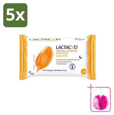 Obrázok produktu pre 5 ks čistiacich vlhčených obrúskov Lactacyd Classic na intímnu hygienu – biologicky odbúrateľné – výhodný balík – 5 kusov
