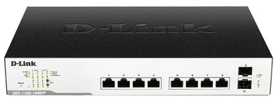 Obrázek produktu pro D-Link DGS-1100-10MP, Řízený, L2, Gigabit Ethernet (10/100/1000), Podpora napájení po Ethernetu (PoE), Instalace do racku, 1U