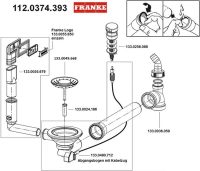 Produktbild von FRANKE Ab- und Überlaufgarnitur 112.0374.393 für Spüle BOX BXX 210-40 A mit Drehexcenterventil