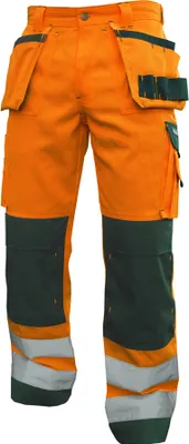 Produktbild von DASSY® Glasgow Warnschutzhose mit Holstertaschen und Kniepolstertaschen NEONORANGE/FLASCHENGRÜN Gr.46 Länge: STANDARD