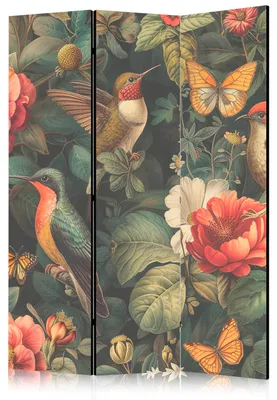 Produktbild von Muralo Beidseitig bedruckter PARAVENT 3-teilig Raumteiler klappbar VÖGEL UND BLUMEN BOHO 135cmx172cm