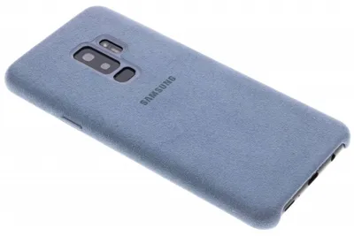 A blue Samsung phone case is shown on a white background.