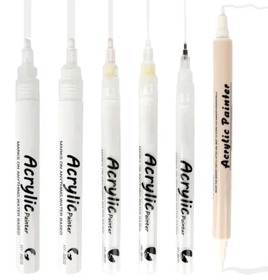 Obrázok produktu pre Akrylové fixky, biela, 6 kusov, viacúčelová špička (6 v 1), vodeodolné, rýchlo schnúce, vhodné na kameň, drevo, plátno, pre DIY projekty a maľovanie