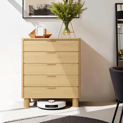 Produktbild von Kommode Holz mit 5 Schubladen und Holzoptik fürs Schlafzimmer, B 80 x T 40 x H 95 cm - Natur