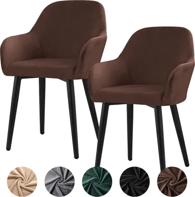 Produktbild von Stretch Samt Stuhlhussen 2er Set Abnehmbare Waschbar Esszimmerstš¹hle Bezug fš¹r Kš¹che Esszimmer Bankett (Braun, 2 Stš¹ck)