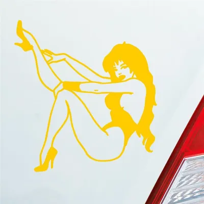 Produktbild von Auto Aufkleber Frau Pin Up Girl Vintage Sexy 10x10,5 cm Gelb Sticker Heckscheibenaufkleber