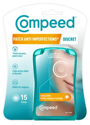 Produktbild von Compeed - Unvollkommene Pflaster * diskret – Hydrokolloid-Pflaster – ideal für diskrete Verwendung am Tag – für gezielte Unvollkommenheiten – 15 Patches – 1,5 x 1,5 cm Mitesser und kleine Pickel
