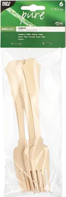 Produktbild von PAPSTAR Holz-Gabeln "pure" 19,5 cm, Vintage-Design | Beutel (6 Stück)