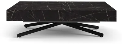 Image de AlpiMeble Table basse extensible Sena X à hauteur réglable de 120 cm à 200 cm, table de salon couleur noir Pietra avec pieds en métal de couleur noire