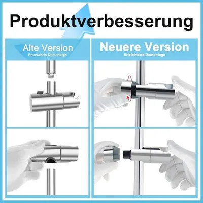 Produktbild von Duschset aus Edelstahl mit Handbrause, Duschstange (70 cm), Duschkopfhalterung und Duschschlauch für das Badezimmer, Chrom