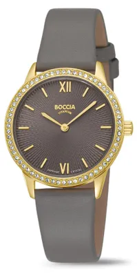Produktbild von Boccia 3382-03 Quarzuhr für Damen Titan mit Lederband Braun/Goldfarben
