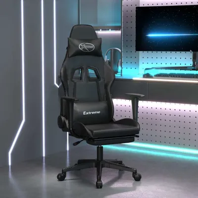Immagine prodotto di The Living Store Sedia da gioco con massaggio e poggiapiedi in ecopelle nera