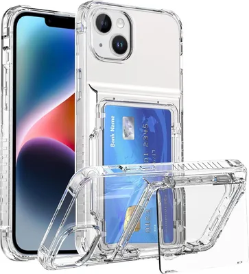 Image de Coque pour iPhone 14 Plus en silicone TPU avec porte-cartes et support Transparent