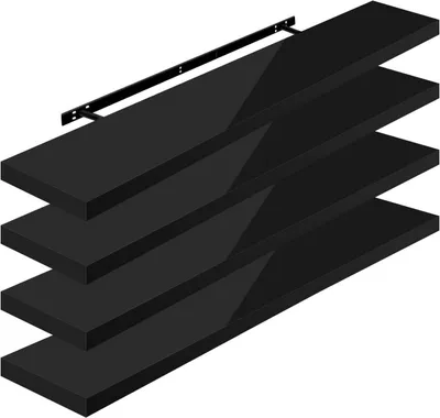 Produktbild von WOLTU 4er-Set Wandregal, Schweberegal, Holz Board, Schwarz, 120x22.9x3.8cm