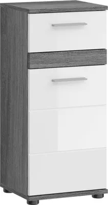 Produktbild von Standschrank in Rauchsilber Nachbildung mit Front in weiß hochglanz tiefzieh, Höhe 79 cm BREST-158