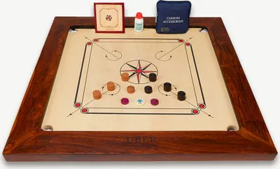 Produktbild von Grootmeester Carrom set - 16 kg - Hartholz - mit Tisch & Tasche – ECO India