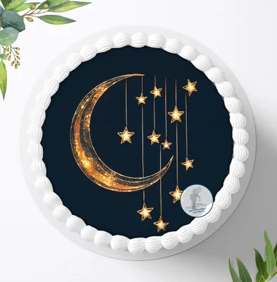 Produktbild von Für die Geburtstags Torte ein Tortenaufleger, Zuckerbild mit dem Motiv: Mond und Sterne, Essbares Foto für Torten, Fondant, Ø 20cm, 2344z