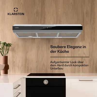 Produktbild von Klarstein Dunstabzugshaube, Abluft-Dunstabzugshaube 90cm, Dunstabzug mit Filter Spülmaschinenfest, LEDs & Touch-Bedienfeld, Leise Abzugshaube mit 175 m³/h Luftstrom, Effizienter Edelstahl-Dunstabzug