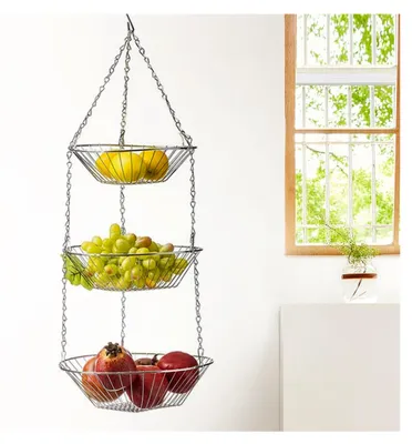 Produktbild von Hängender Obstkorb mit 3 Etagen, Obst Hängekorb mit Haken für die Aufbewahrung von Snacks, Obst und Gemüse