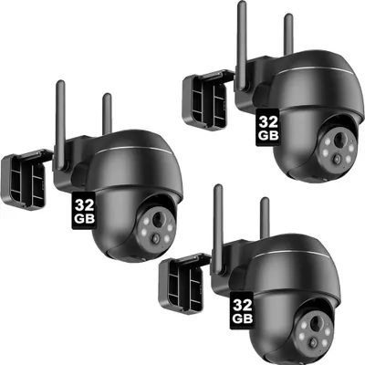 Image de 3X batterie de caméra de surveillance, 5MP Ultra HD, 360°, sans fil, détection de mouvement PIR, vision nocturne couleur, audio 2 voies, alarme, IP65 avec 32GB