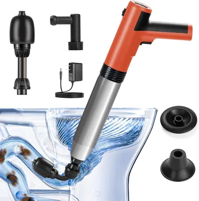 Productafbeelding van Krachtige elektrische wc-ontstopper met 360° draaibare kop - Professionele wc-ontstopper met 3 verwisselbare koppen