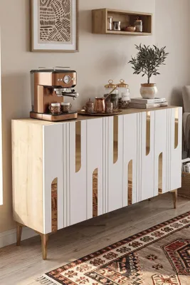 Obrázok produktu pre Skye Decor, kvalitná konzolová zostava (3-dielna) v dekóre "Sapphire Oak", šírka 120 cm | 100% melamín