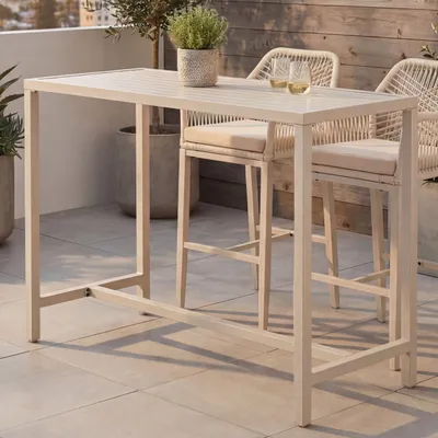 Produktbild von Stehtisch HWC-P91, Gartentisch Bartisch Tisch, Outdoor Metall 105x130x65cm  creme