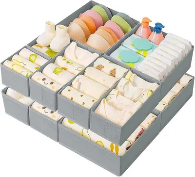 Produktbild von PolkaHome® Aufbewahrungsboxen-Set mit Deckel, 10-teilig, faltbare Stoffboxen für Kleiderschrank, Regal & Kommode, Grau