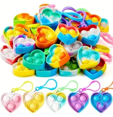 Produktbild von Herzförmiger Pop-it-Schlüsselanhänger - Fidget-Spielzeug - 30er-Pack - Partygeschenke - Für Kinder von 6–12 Jahren