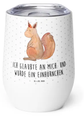 Produktbild von Mr. & Mrs. Panda Isolierbecher Einhorn Glauben - Weiß - Geschenk, Eichhörnchen, thermosbecher, Thermobecher, Thermo Becher, kaffee tasse, Einhörner, Eichhorn, Weinbecher