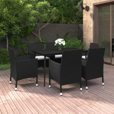 Produktbild von The Living Store 7-tlg. Garten-Essgruppe mit Auflagen Poly Rattan und Glas