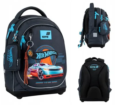 Obrázek produktu pro Školní batoh pro chlapce ve věku 6–8 let, modrý, s přívěskem Hot Wheels Kite
