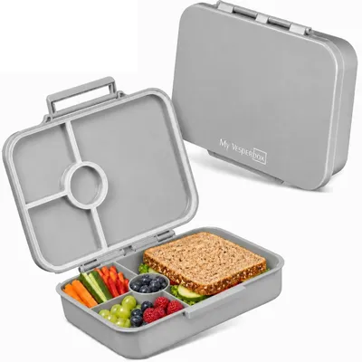 Produktbild von My Vesperbox® Brotdose für Kinder mit Fächern [BIA] - Lunchbox mit Trennfächern - Bento Box - Jausenbox - Brotzeitbox für Schule & Kindergarten - Vesperdose für Jungen & Mädchen – Grau