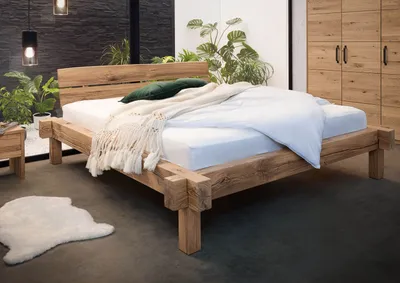 Produktbild von MASSIVMOEBEL24 Balkenbett Wildeiche 200x200 bianco geölt JANGALI #113