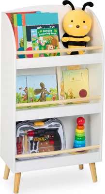 Produktbild von Relaxdays Bücherregal Kinder, HBT: 95,5x50x24 cm, 3 offene Fächer für Bücher, Kinderbücherregal, Kinderregal, weiß/natur