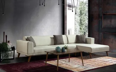 Productafbeelding van Hoekbank, L-vormige bank, bank, fauteuil, gestoffeerde meubels, textiel, wit, banken