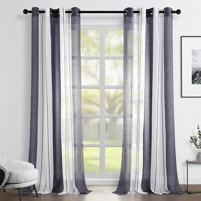 Image de Rideaux en tissu gris à rayures pour le salon et la chambre à coucher