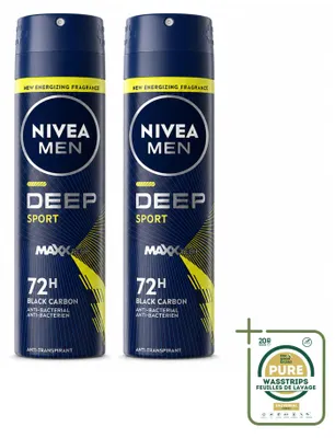 Imagen del producto de 2 unidades de desodorante en spray NIVEA MEN Deep Sport, 150 ml, pack ahorro