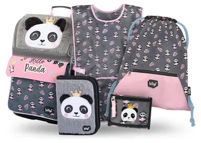 Produktbild von Baagl Schulranzen Mädchen Set 5 Teilig Ergonomischer Schulrucksack - Panda