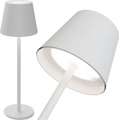 Produktbild von ovilum Tevel Akku LED Tischleuchte in weiß | Aluminium | Dimmbar | Warmweiß und Kaltweiß Farbmodi | USB-C aufladbar| Indoor & Outdoor nutzbar | Als Schreibtischlampe, Nachttischlampe