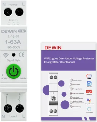 Produktbild von Tuya WiFi intelligenter Leitungsschutzschalter mit Messfunktion 1P 63A, Fernsteuerung, Energiezähler, DIN-Schiene