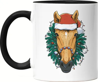 Produktbild von Pferd Tasse Schwarz Hengst Weihnachten Pferdekopf Reiten Hobbie Pferdeflüsterer Ausritt Pferdeliebhaber Reiter Reiterin