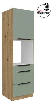 Produktbild von Küchen Hochschrank 60 cm Küche ARIA Aquamarin ultra matt + Eiche Artisan matt, hochwertige Fronten mit Anti Fingerprint Beschichtung, Soft-Close Küchenzeile Küchenblock