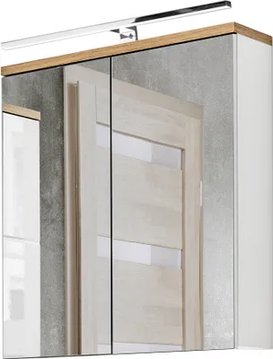 Produktbild von Badezimmer Spiegelschrank 60 cm LED-Beleuchtung LUTON-56 weiß mit Wotan Eiche Nb., B/H/T ca. 60/70/20 cm