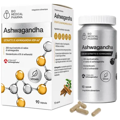 Immagine prodotto di Ashwagandha KSM-66 Capsule altamente concentrate - 600 mg di dose giornaliera, 5% di estratto di Withanolide (15:1) - Vegano, senza allergeni, senza additivi (90 Capsule)